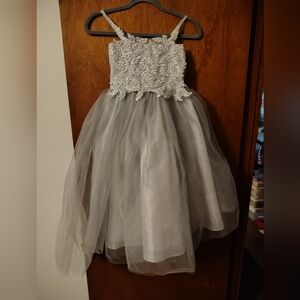 Elegant Floral Lace Kids Dress in Silver